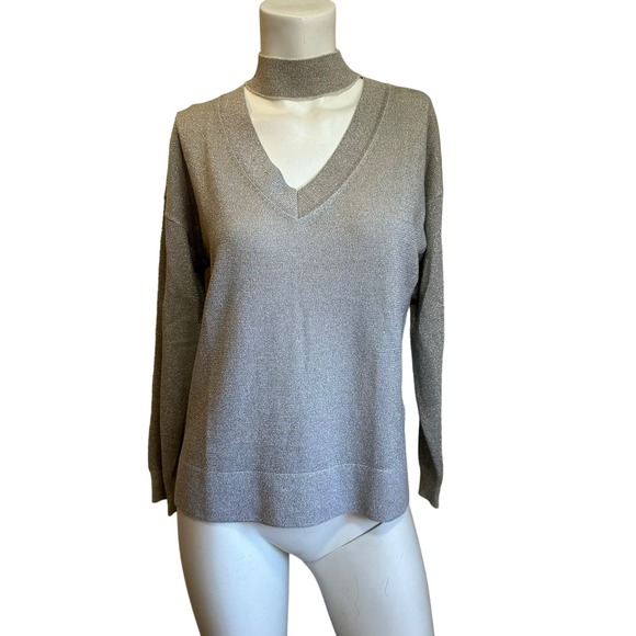 Allude Silver Wool & Cashmere Blend Halter Neck V-Neck Cutout Sweater sz S NWOT - Picture 3 of 9
